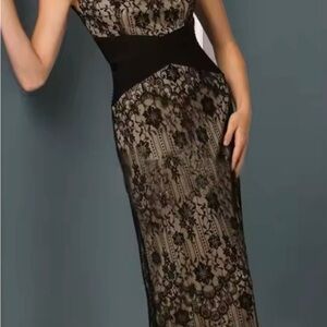 Elegant Black Lace Evening Dress with Nude Lining